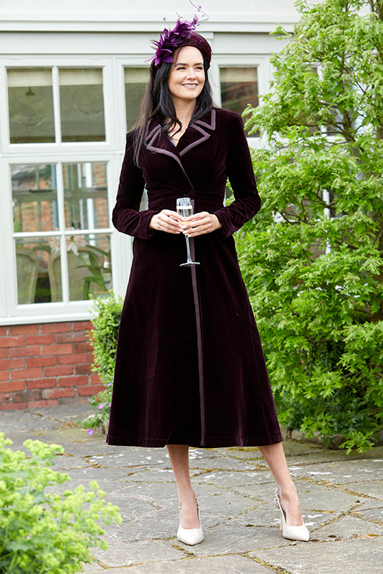 Isla Velvet Dress Coat Deep Plum - Main Image