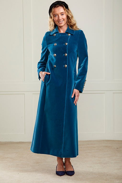 Electra Long Blue Velvet Coat - Boho Glamour – GUINEA