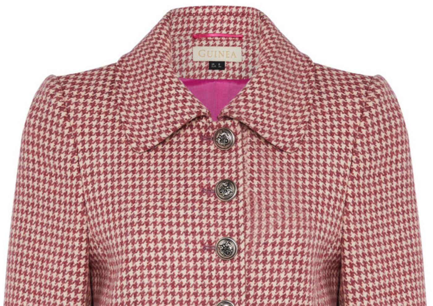 Guinea's Brompton single breasted wool coat in a red and cream houndstooth pattern.