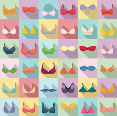 illustration of colourful bras on colourful background