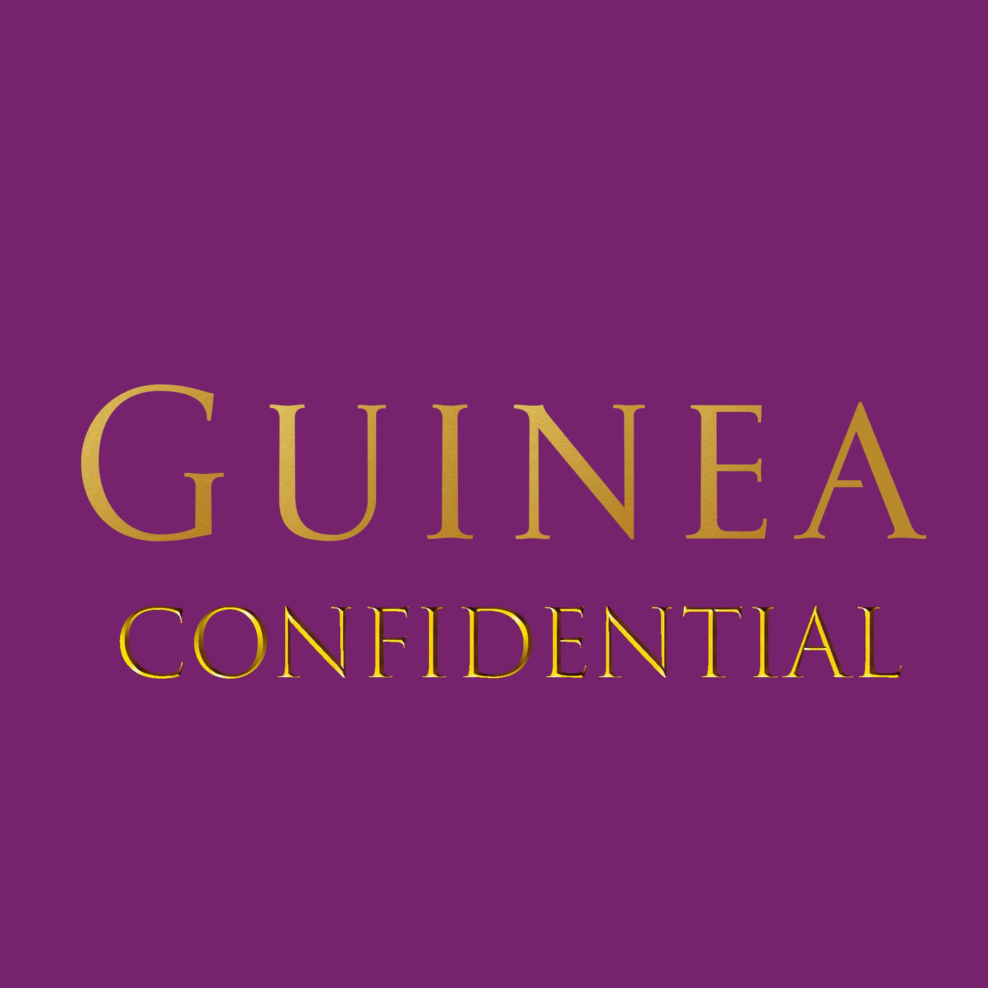 purple background with guinea confidential gold lettering