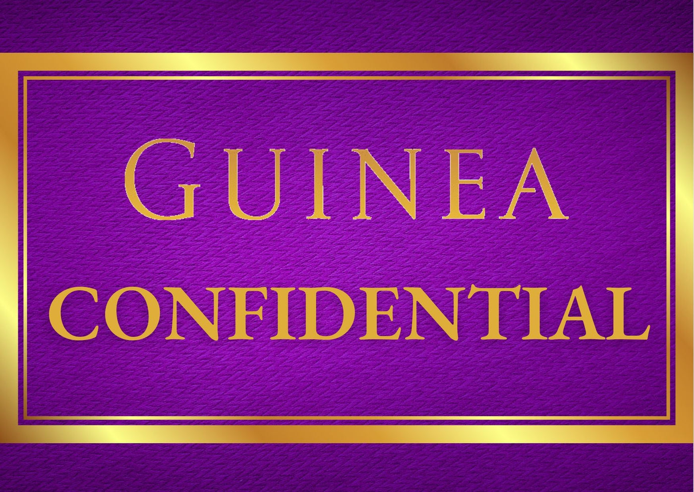 Gold Guinea Confidential lettering on a purple background
