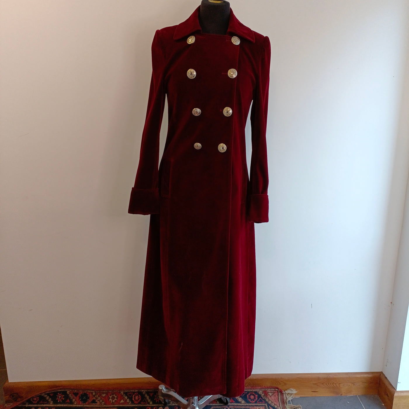#42 Delphi Long Red Velvet Coat - SAMPLE - SIZE 8