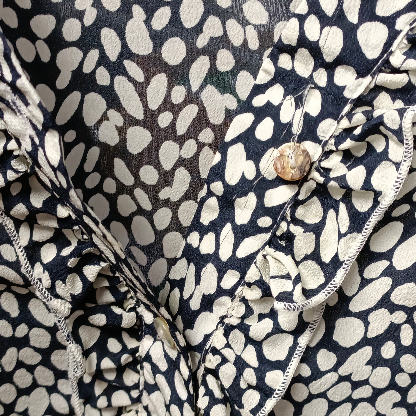 #89 Emily Navy/White Abstract Print Silk Shirt - FAULT - SIZE S (UK 8/10)