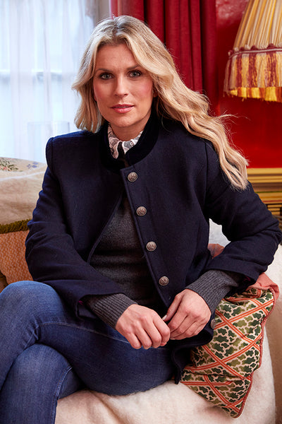 Newbury Navy Jacket - Wool With Velvet Trims