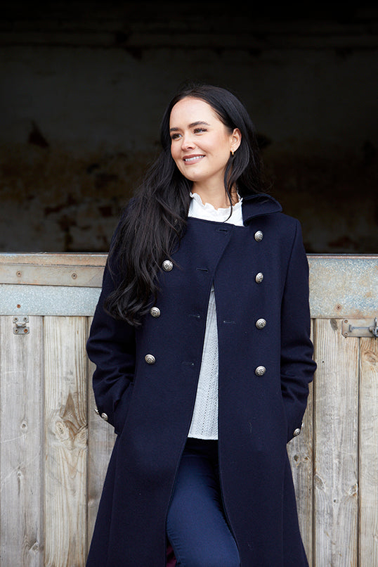 York - Navy Military Style Wool Coat