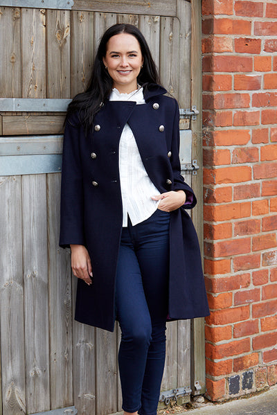 York - Navy Military Style Wool Coat