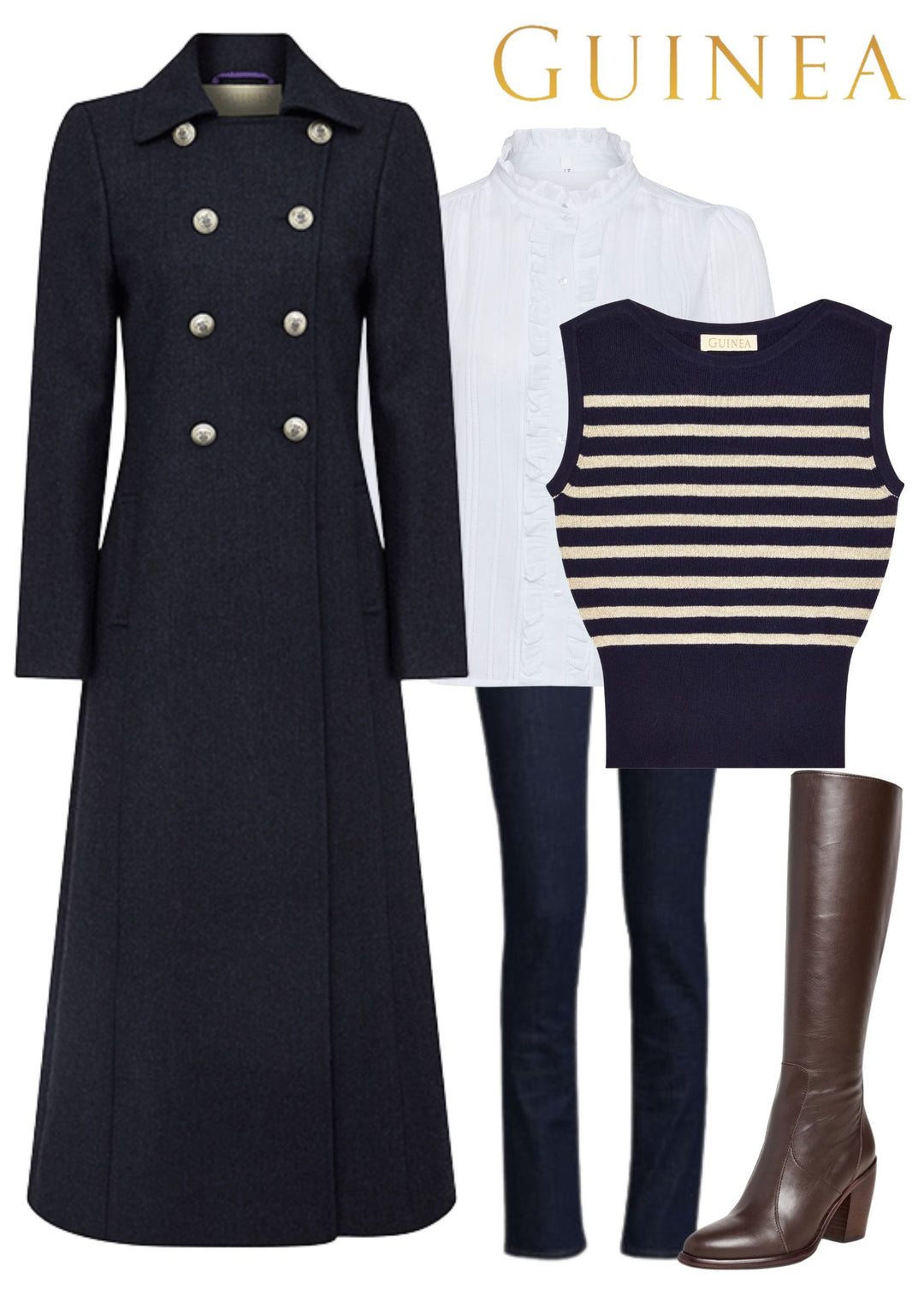 Trench Coat - Long Navy Wool Coat With Velvet Cuff – GUINEA