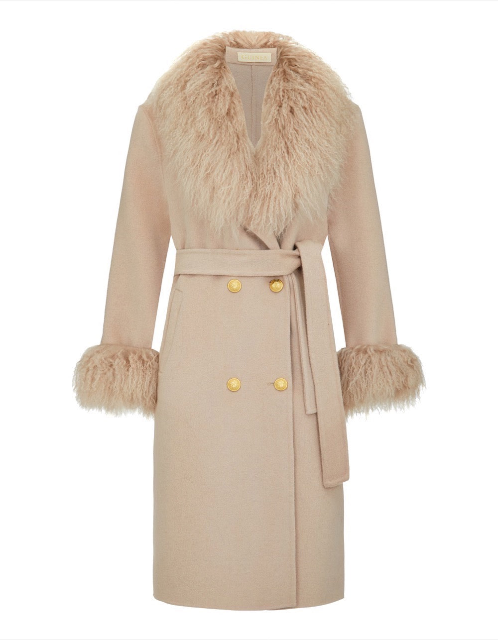 Marianne Cashmere Coat With Mongolian Wool Trims - Cream