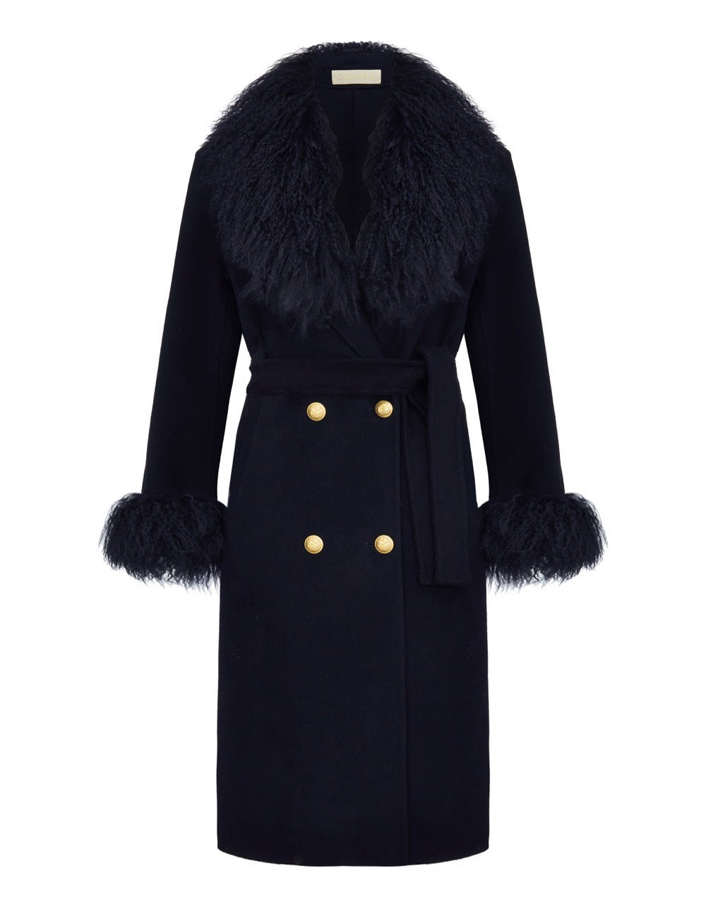 Marianne Cashmere Coat With Mongolian Wool Trims - Navy