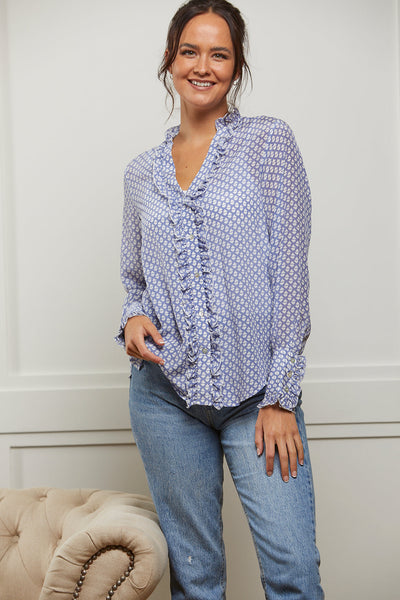 #52 Emily Pale Blue Silk Shirt - FAULT - SIZE SMALL (UK 8/10)