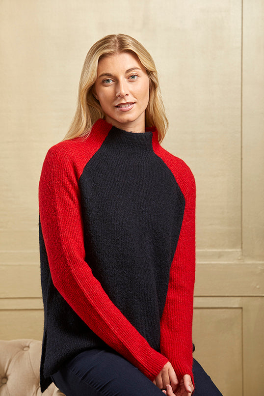 Georgia - Navy and Red Jumper - Wool Blend - 50% OFF
