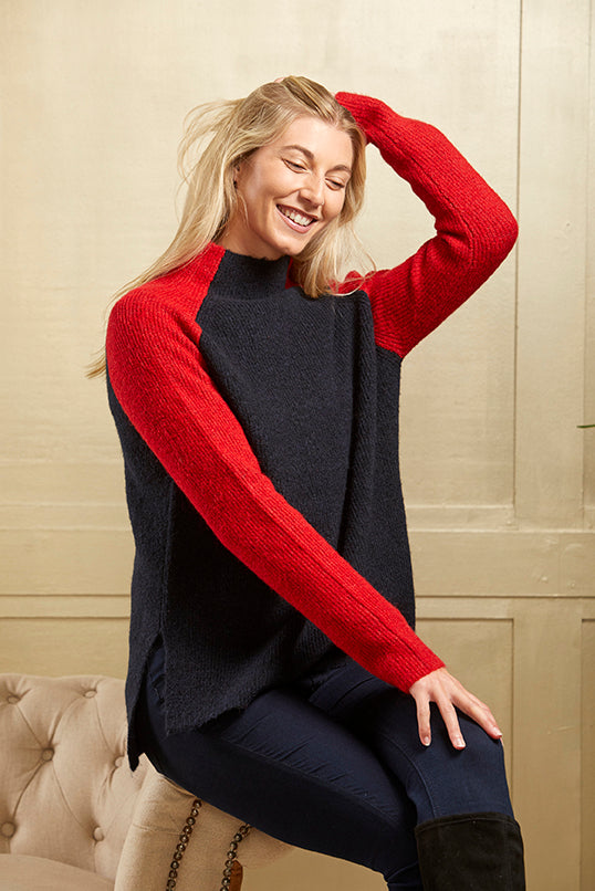 Georgia - Navy and Red Jumper - Wool Blend - 50% OFF