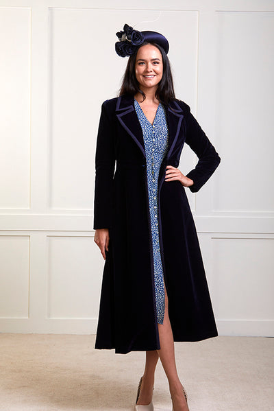 Isla - Velvet Dress Coat - Navy Blue