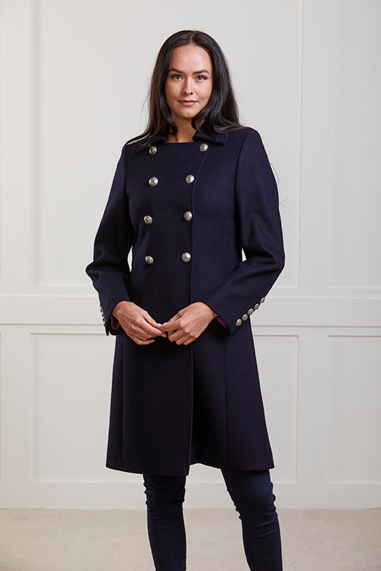 York - Navy Military Style Wool Coat