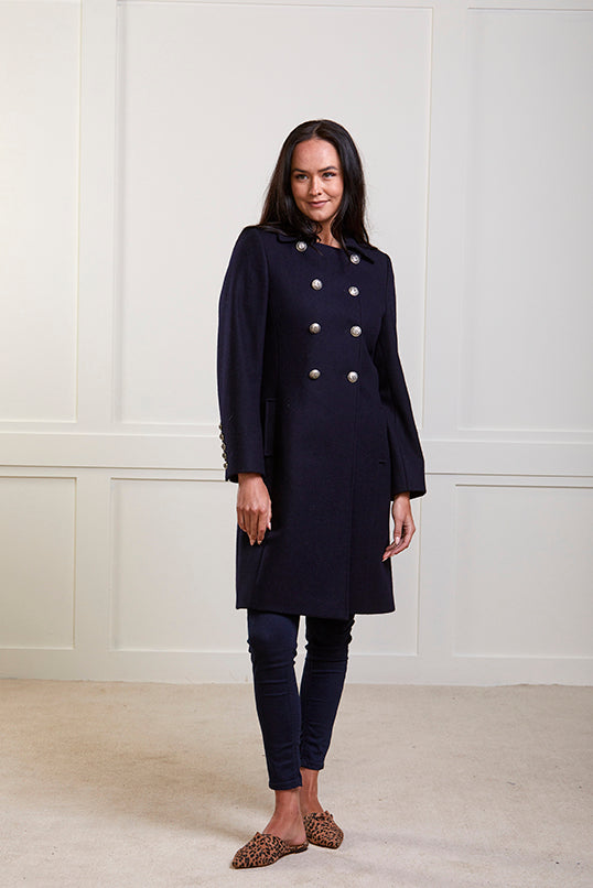 York - Navy Military Style Wool Coat