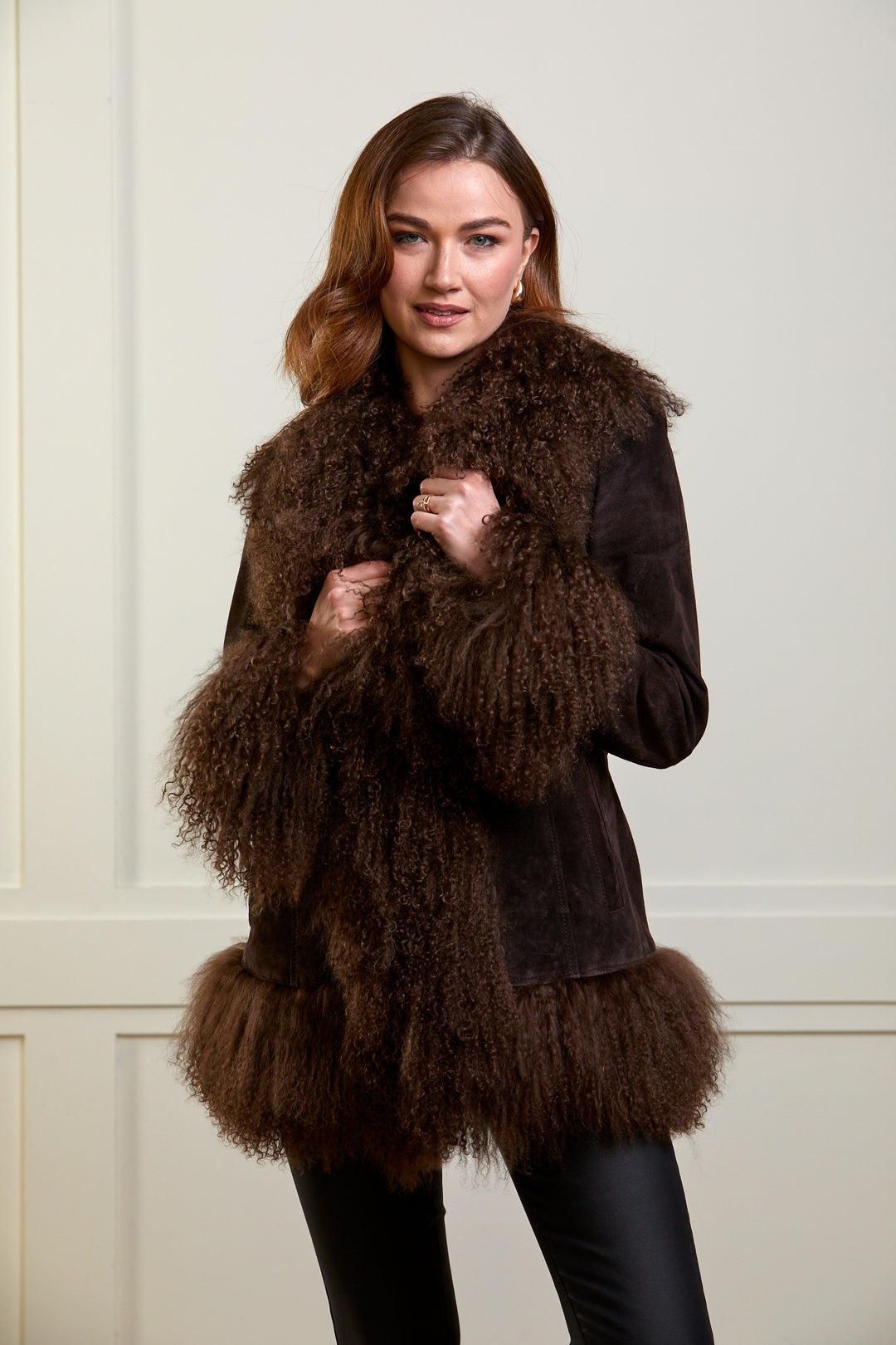 Esme Suede and Mongolian Wool Jacket Brown – GUINEA