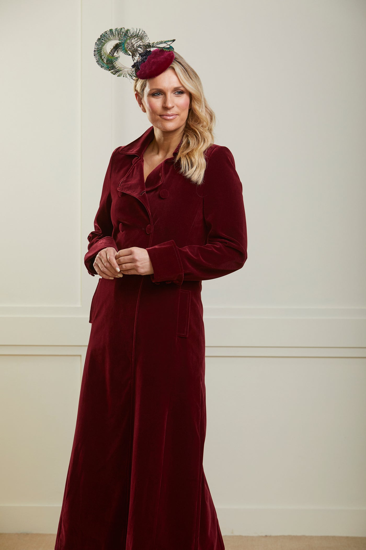 Long red velvet coat online