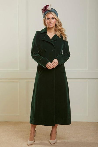 Delphi Long Green Velvet Coat - Boho Glamour