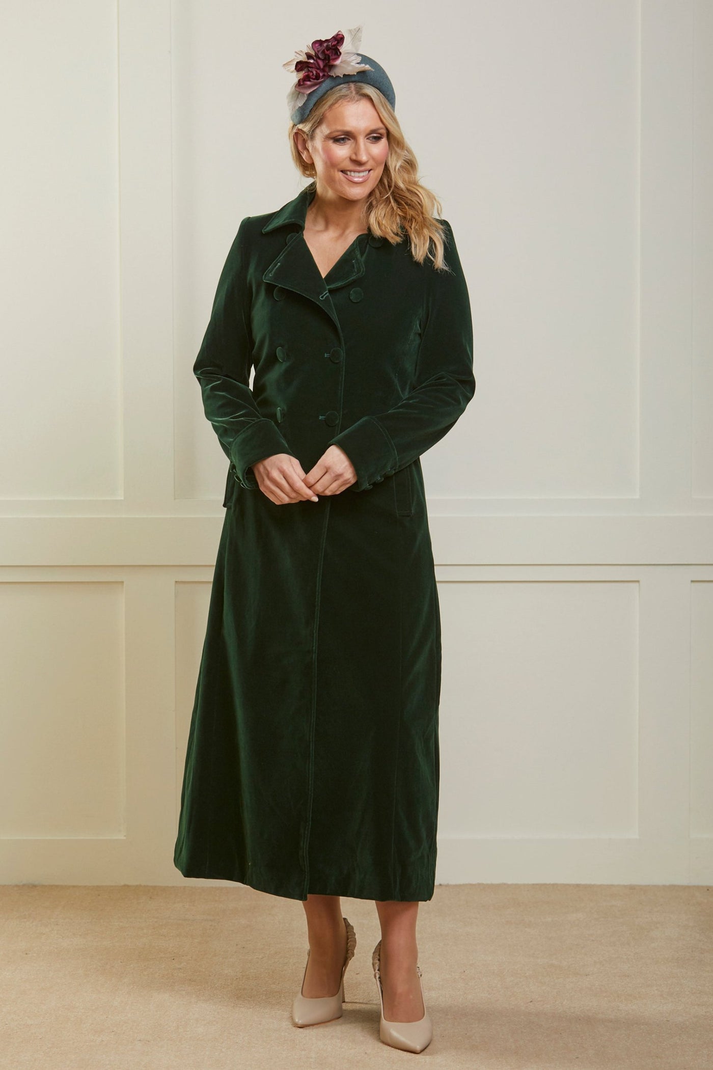 Delphi Long Green Velvet Coat - Boho Glamour