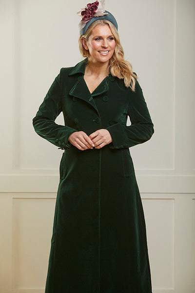 Delphi Long Green Velvet Coat - Boho Glamour