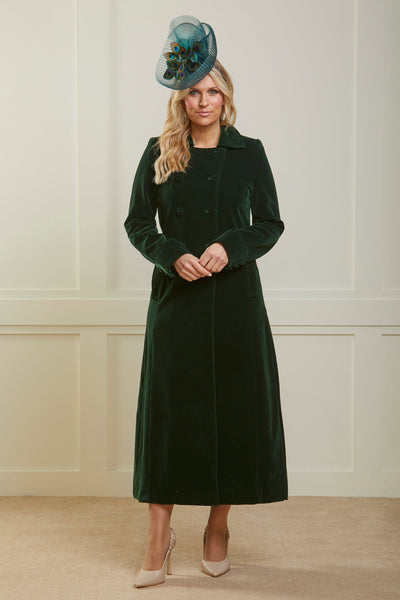 Delphi Long Green Velvet Coat - Boho Glamour