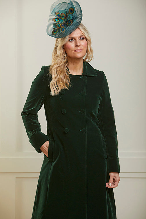 Delphi Long Green Velvet Coat - Boho Glamour