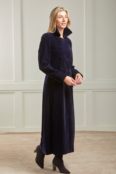 Delphi Long Navy Velvet Coat - Boho Glamour