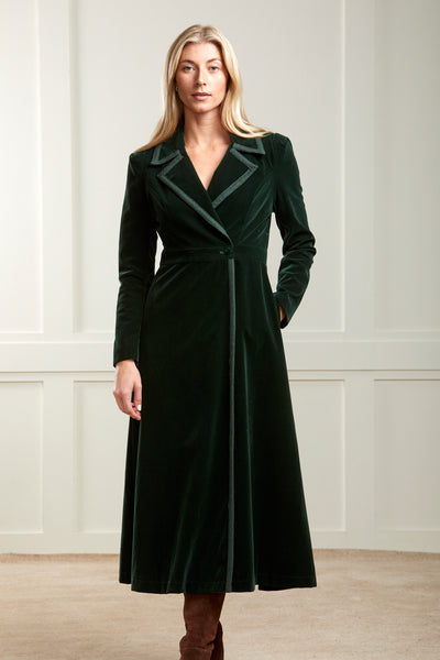 Isla - Velvet Dress Coat - Green
