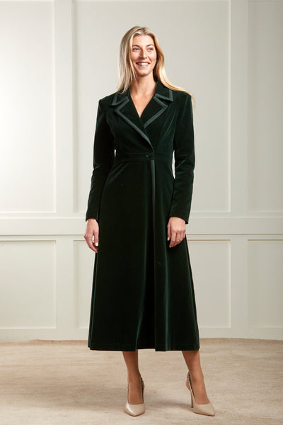 Isla - Velvet Dress Coat - Green