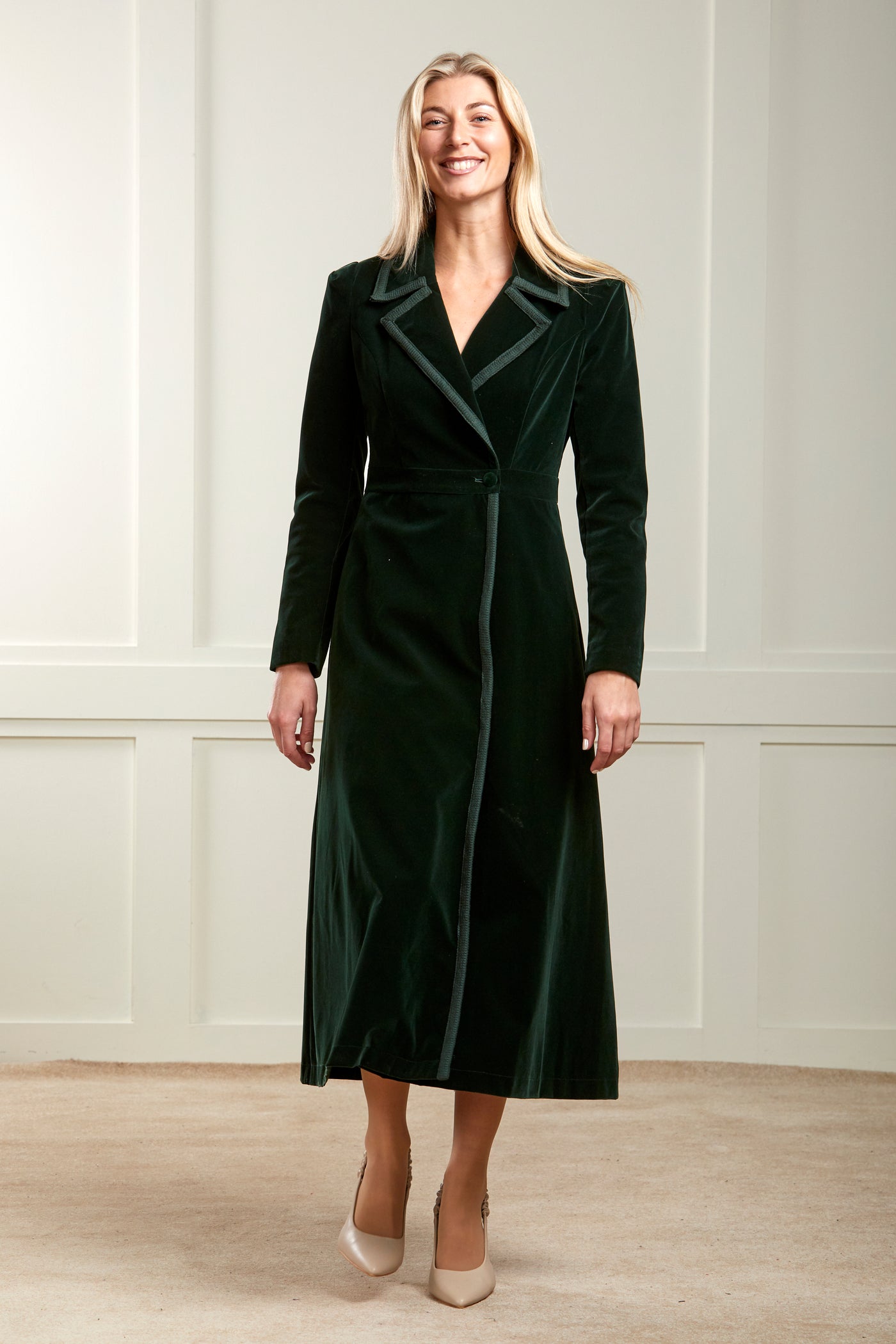 Isla - Velvet Dress Coat - Green