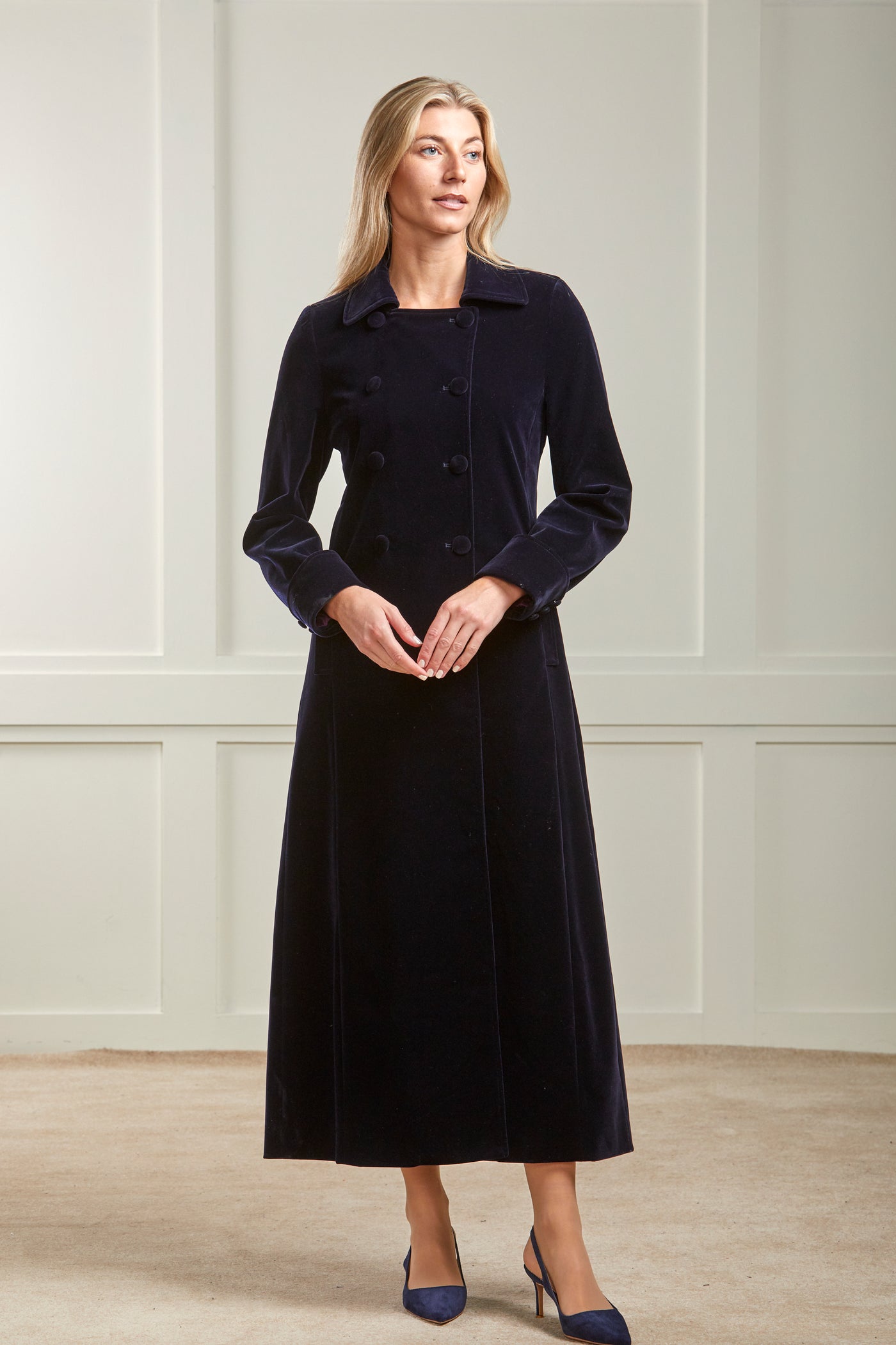 Delphi Long Navy Velvet Coat - Boho Glamour
