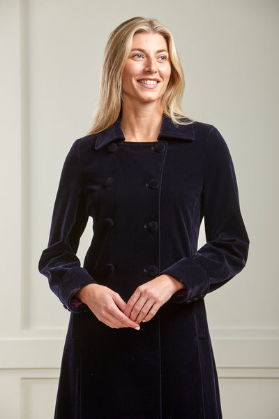 Delphi Long Navy Velvet Coat - Boho Glamour