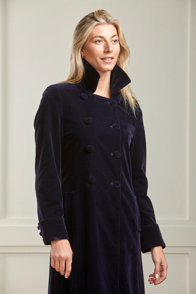 Delphi Long Navy Velvet Coat - Boho Glamour