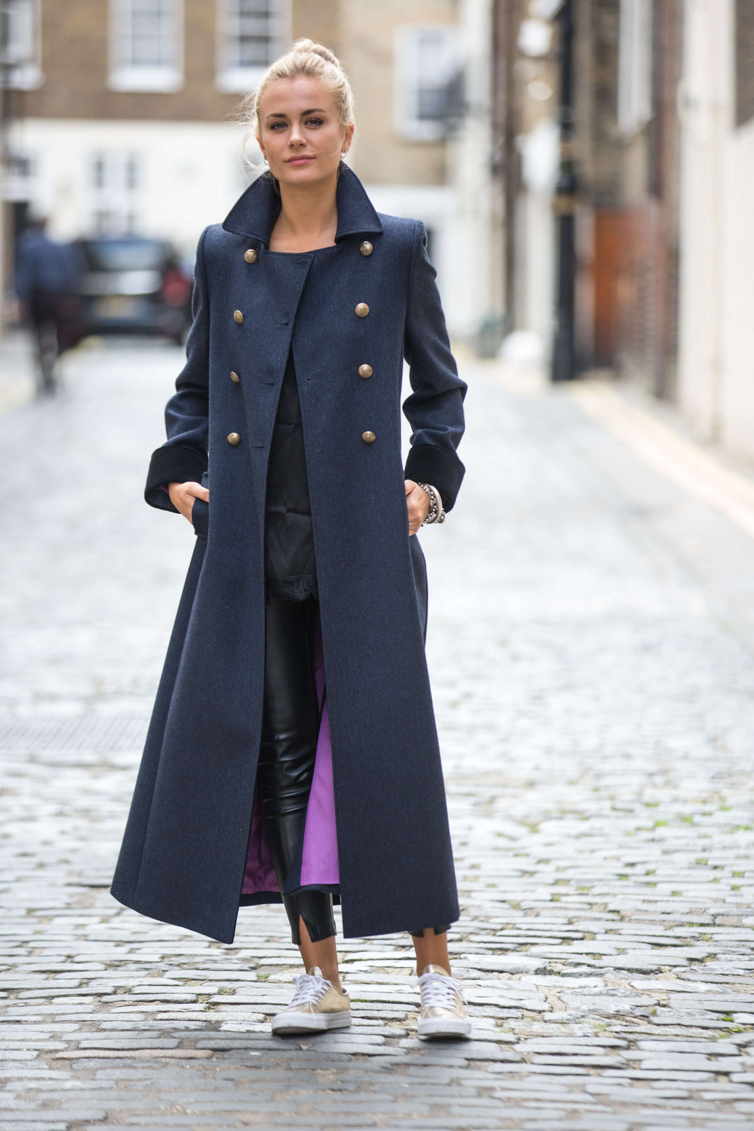 Trench Coat Long Navy Wool Coat With Velvet Cuff – GUINEA