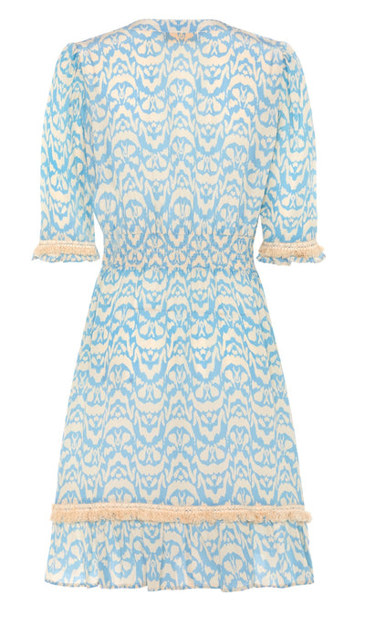 Izzy - Pale Blue and Cream Summer Dress - Pure Silk - 50% OFF