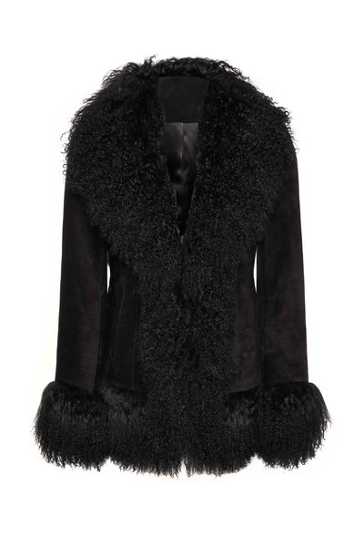 Esme Suede and Mongolian Wool Jacket - Black