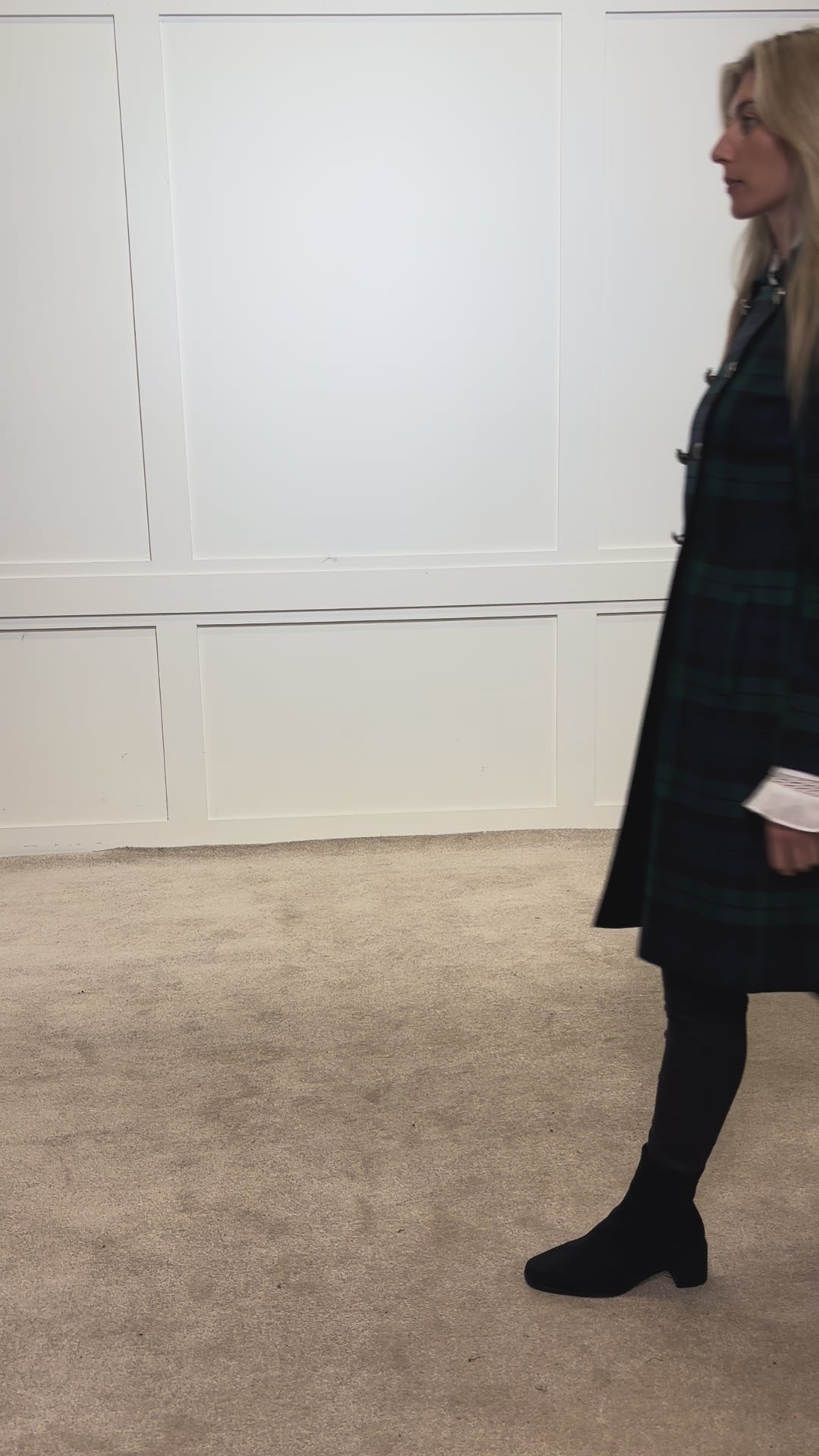Iona - Navy and Green Black Watch Tartan Wool Coat