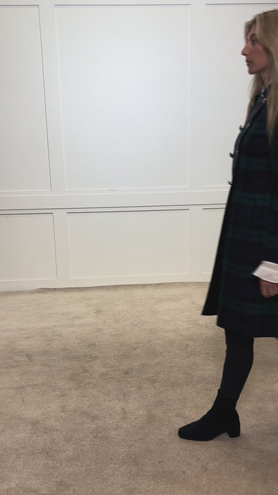 Iona - Navy and Green Black Watch Tartan Wool Coat