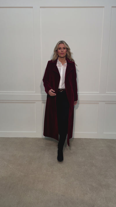 Delphi Long Red Velvet Coat - Boho Glamour