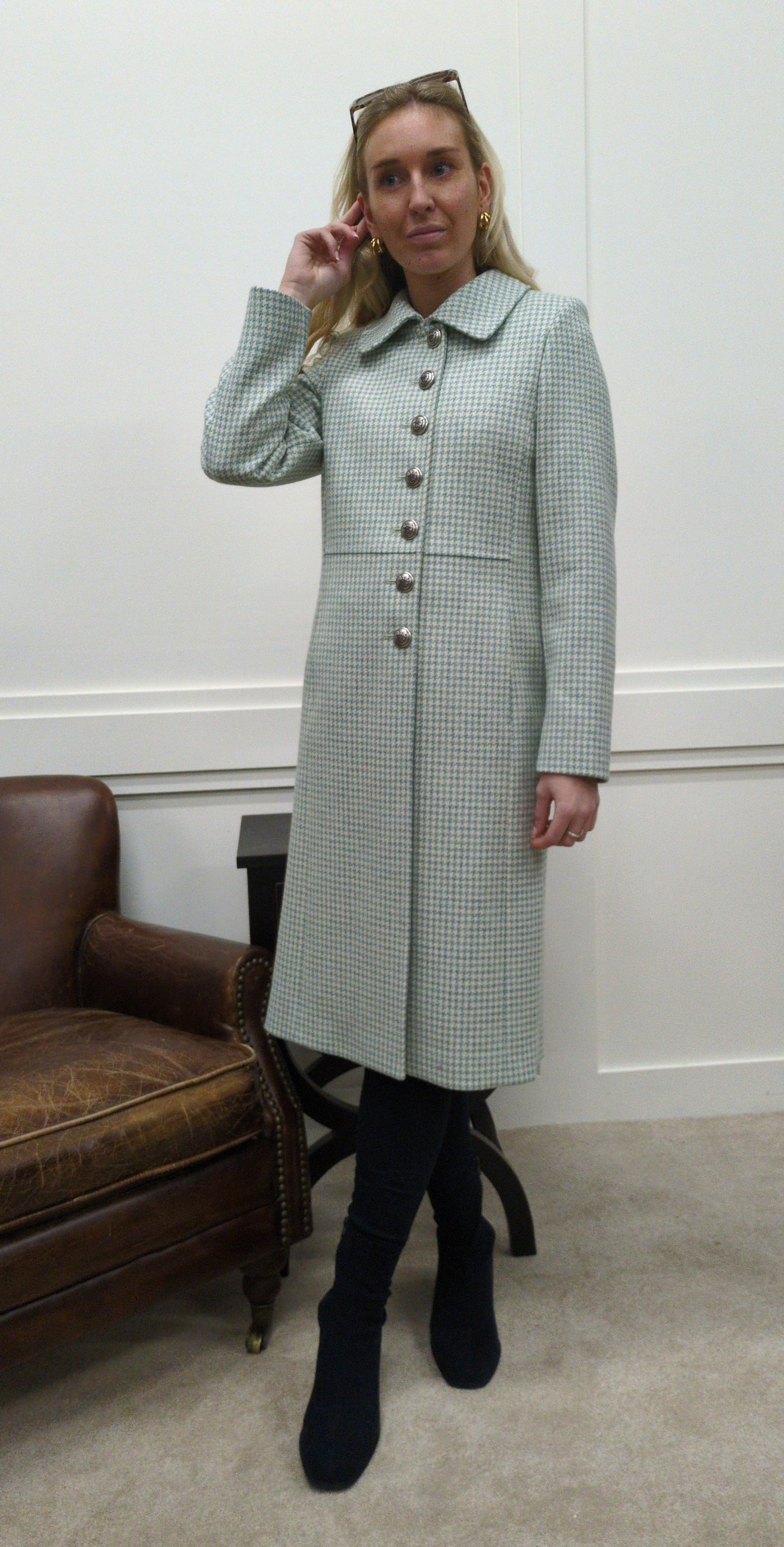 Brompton Pale Blue Check Wool Coat