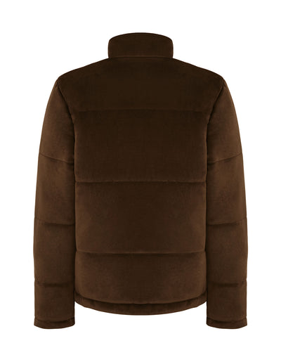 Women's winter padded down jacket in brown velvet