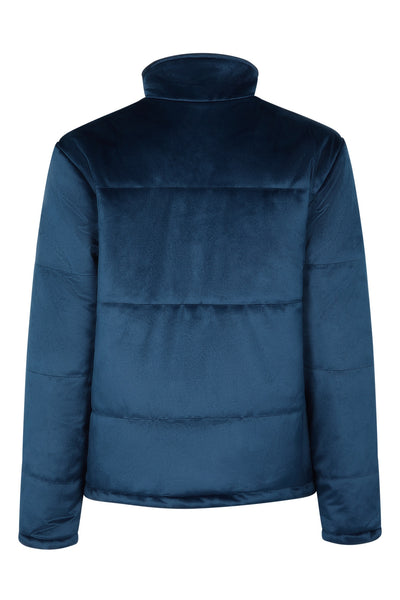 Women's winter padded down jacket in navy blue velvet