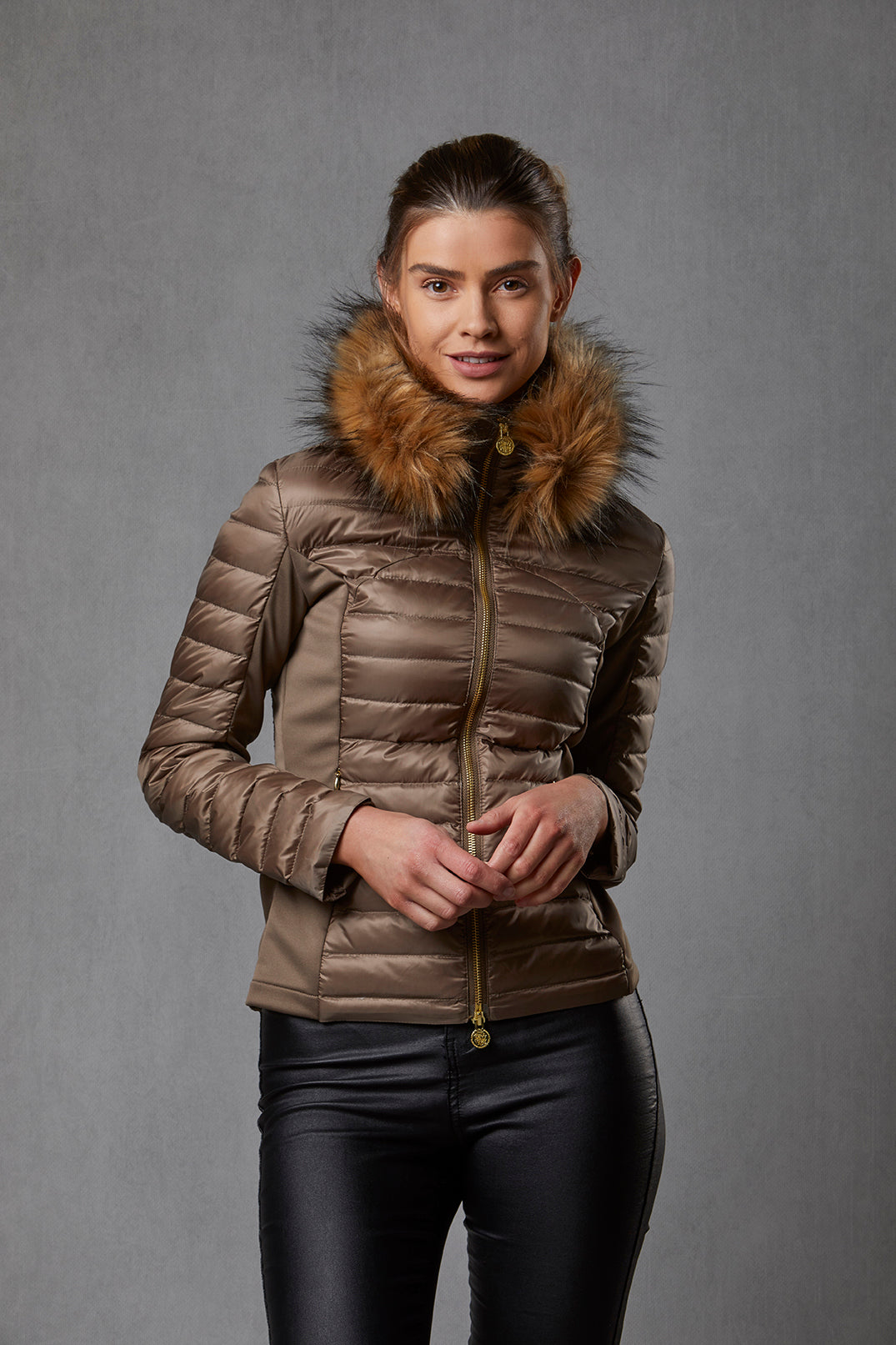 Bronze Puffer Jacket - Luxe Faux Fur Collar - 60% OFF