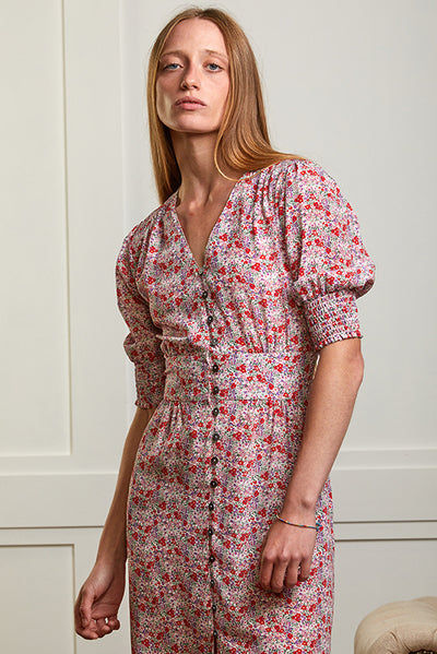 Lucy - Floral Silk Print Dress - 50% OFF