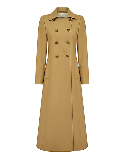 camel coat in long length and tailored fit a classic camel trench coat