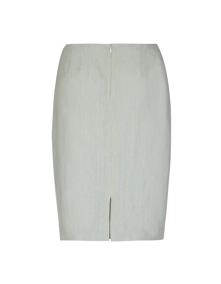 Pale green linen skirt in a classic straight cut. This is 100% Irish linen.