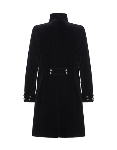 Black velvet evening coat for women, with button detail back, military style jacket