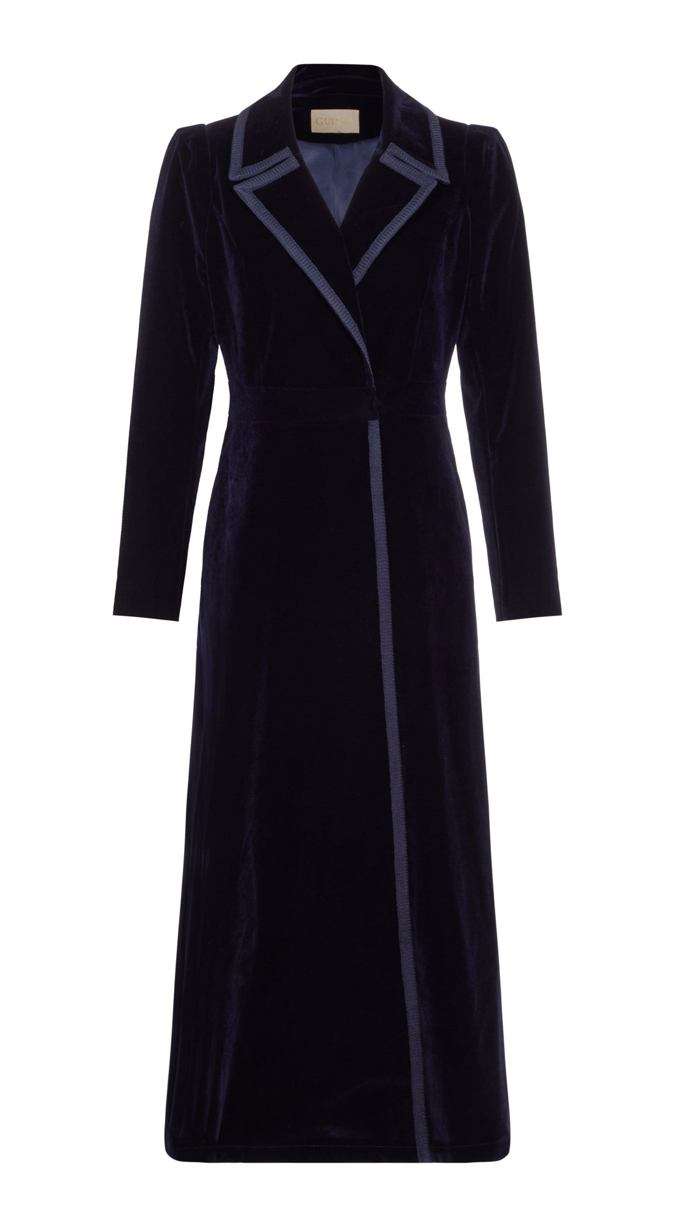 Isla - Blue Velvet Dress Coat - 60% OFF