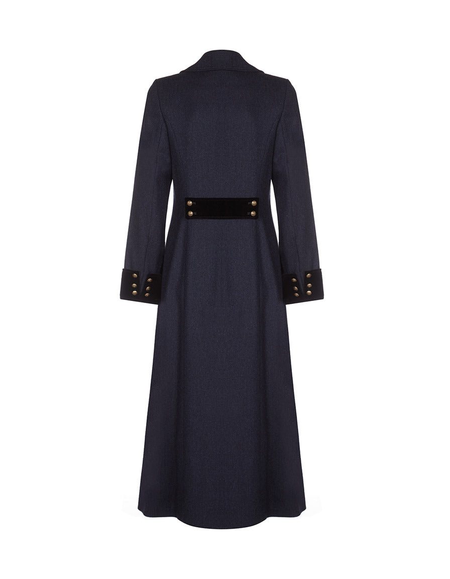 Trench Coat Long Navy Wool Coat With Velvet Cuff – GUINEA